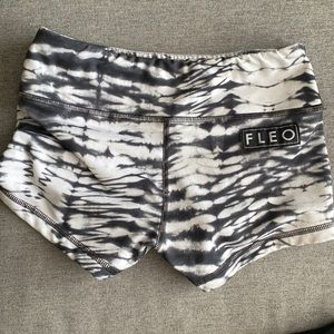 Fleo black and white tie dye workout shorts